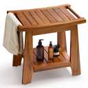Tinamo 18”L Teak Shower Bench for Inside Shower with Handles, Storage Shelf