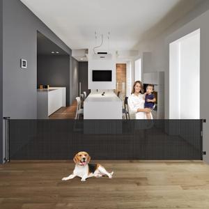 Mom's Choice Awards Winner - 122 Inch Extra Wide Baby Gate for Large Openings Retractable Baby Gates for Doorways Extra Long Dog Gate Pet Gates for Dogs Indoor Outdoor Retractable Dog Gate for Stairs (Black)