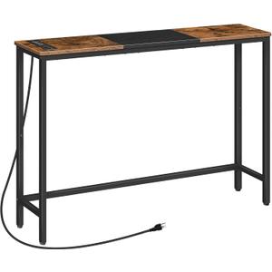 HOOBRO Narrow Console Table with Power Outlets, 44.9-Inch Sofa Table, Slim Behind Couch Table, Entryway Table with Display Shelf, for Living Room, Foyer, Hallway, Rustic Brown and Black BF114UXG01