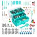 Cake Decorating Supplies Tools Kit: 358 pcs Baking Accessories with Storage Case - Piping Bags and Icing Tips Set - Puffs Christmas Cookie Cutters Cupcake Set for Beginners or Professional, Mint Green