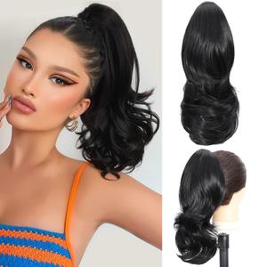 Tmlkhl 14 Inch Claw clip Ponytail Extension Short Curly Pony Tail Drawstring Natural Black Hair Clip Extensions for Women Hair Extensions Ponytail Hairpiece for Daily Use Instant Ponytail Styles
