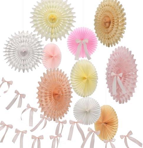 Pink and Cream Paper Fans Party Decorations Pack 2