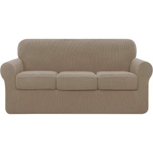 3-Seater Sofa Cover with 3 Separate Cushion Covers, Stretch Sofa Slipcover Replacement Furniture Protector (Sofa, Sand)