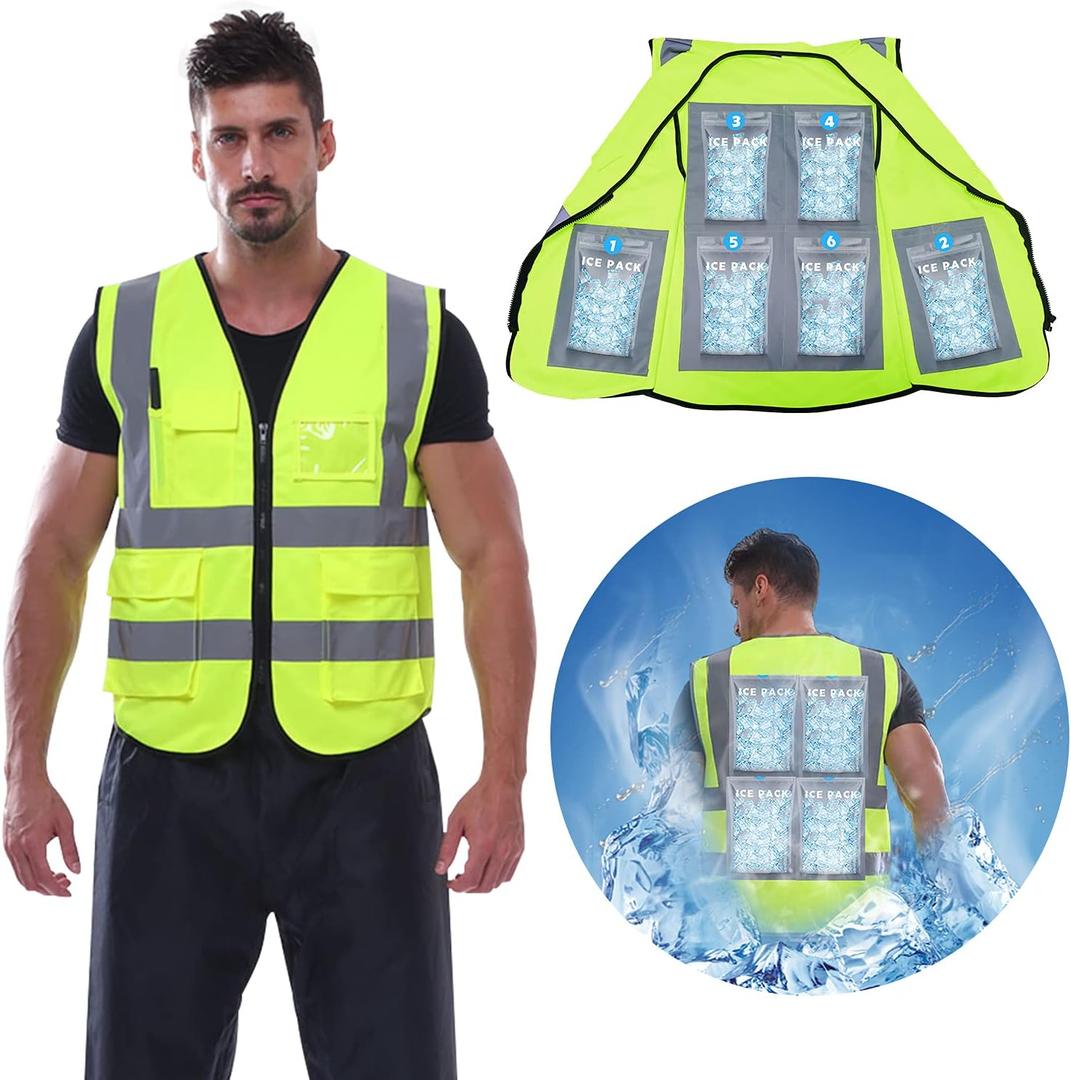 Cooling Vest with 20Pcs Ice Packs - Cool Safety Vest for Men Women Ice Cooling Vest for Hot Weather Work (Green, XL)