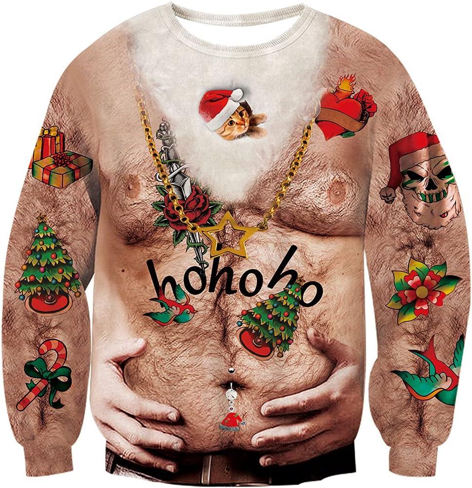 Ahegao Unisex Christmas Sweater 3D Printed Funny Graphic Pullover Sweatshirts for Party (XXXL)