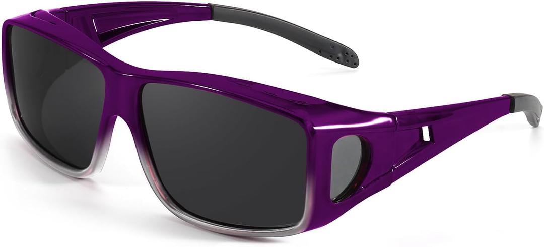 Myiaur Polarized Fit Over Glasses Sunglasses for Men Women, Wear Over Glasses with UV400 Protection Wraparound for Driving (A04 Fade Purple/Grey Lens)