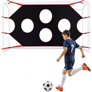 Outus Soccer Target Net Compatible with 12 x 6 Ft/ 3.66 x 1.83 M Goal Adjustable Training Aid Equipped with 10 Holes Target Portable Accessories for 7v7 Mini Soccer Outdoor Activities