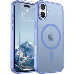 SUPFINE Magnetic for iPhone 16 Case (Compatible with MagSafe) (Military Grade Drop Protection) Slim Translucent Matte Shockproof Phone Cover,Blue Purple