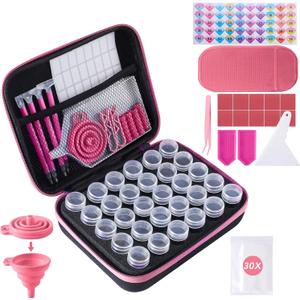 LYMUSUMI 30 Slots Diamond Art Storage Containers for Adults Portable Bead Storage Boxes for Diamond Painting Accessories and ToolsPink
