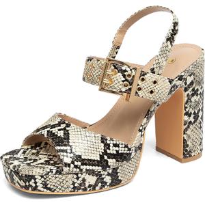 NEWBELLA Heels for Women Block Chunky Platform High Heels Open Toe Ankle Buckle Strap Pump Sandal Shoes (6.5, Snake)