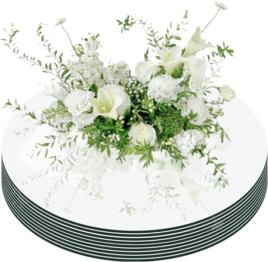 Acrylic Round Mirror Tiles for Centerpieces, 9PCS Round Mirror Trays Flat 10inch Circle Mirrors for Tables Mirror Centerpieces, Mirror Candle Plates for Table Centerpieces Wedding Party Centerpieces