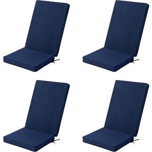 Adirondack Chair Cushions Set of 4 - Removable Covers, Water-Repellent & Fade-Resistant Faux Linen, Securing Straps, Non-Slip Bottom, Fit for Most Outdoor Adirondack & Rocking Chairs - Navy
