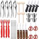 32 PCS Seafood Tools Include Crab Crackers, Seafood Scissors,Oyster Knife, Shrimp Deveiner Tool,Lobster Sheller, Crab Hammer,and Shellfish Forks,Sauce Cups and Nutcracker Set