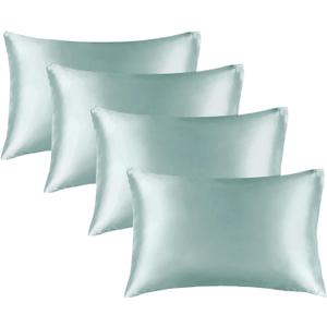 BEDELITE Satin Pillowcase for Hair and Skin, Super Soft Similar to Silk Pillow Cases 4 Pack with Envelope Closure, Cooling Pillowcases for Women Men (20"x30" Queen Size, Haze Blue)