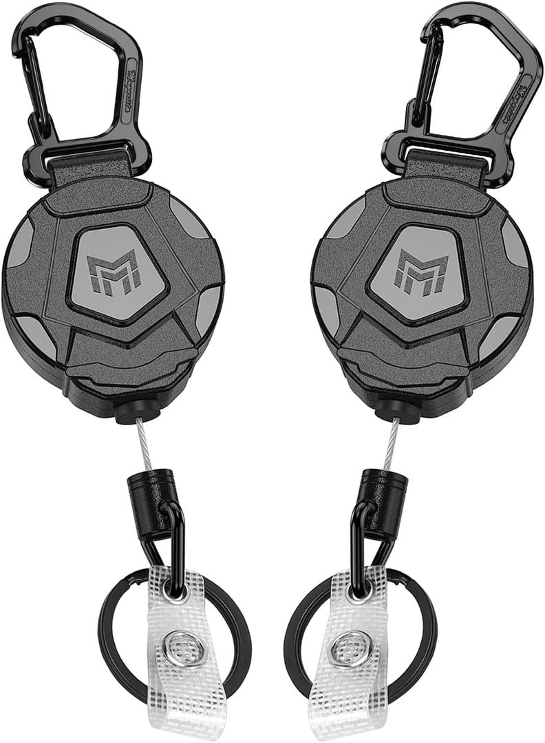 MNGARISTA 2-Pack Retractable Keychain, Heavy Duty Carabiner Badge Holder, Tactical ID Badge Reel Key Chain with 31.5 Steel Retractable Cord, 8.0 Oz