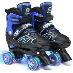 Kids Roller Skates for Ages Girls and Boys, 4 Size Adjustable Rainbow Girls Skates with Light Up Wheels, Toddler Roller Skates for Boys, Beginner Kids Skates Indoor Outdoor Size Small