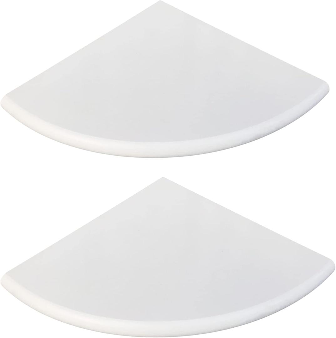 2 Pcs White Marble Corner Shower Shelf for Bathroom, 9'' x 9'' x 0.8'' Marble Corner Shelves for Bathroom Wall Mounted Both Side Polished