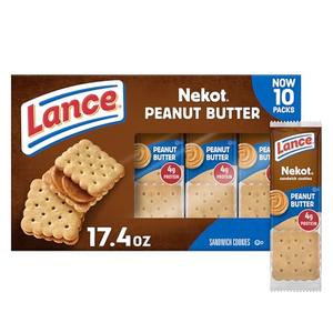 Lance Sandwich Cookies, Nekot Peanut Butter, 10 Individually Wrapped Packs, 6 Sandwiches Each, Expired January 03, 2026