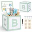 Novabright Wooden Baby Shower Box New Baby Crate Closet for Pregnancy New Parent Party Decorations with Letters Shower Gifts Basket Party Blocks Backdrop for Boys and Girls(Sage Green)