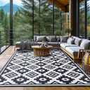 Shilucheng Outdoor Rug 10'x12', Waterproof Area Rug, Reversible Plastic Straw Rug for Patio Decor, Foldable Outdoor Mat for Camping, RV, Deck, Picnic, Beach, Backyard Outdoor Carpet (Black/White) 