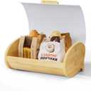 Modern Bread Box for Kitchen Countertop, Bamboo Storage Container with Stainless Steel Lid, Bread Storage Bin for Homemade Bread, Kitchen Storage Container for Potato and Onion and Fruit (White Large)