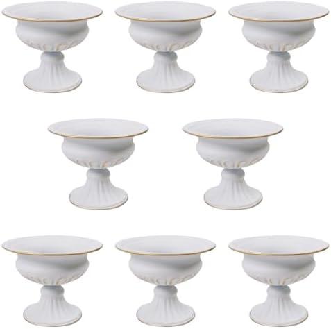 QUTUNI 8Pcs Metal Flower Vase, 4.72in Height Gold Wedding Centerpiece Indoor Table Decoration Centrepiece Flower Arrangement Planter for Birthday Wedding Home Decoration (White)