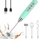 YUSWKO Baby Blue Handheld Milk Frother Wand for Coffee, Rechargeable Electric Whisk with 3 Heads 3 Speeds Drink Mixer Coffee Frother For Latte, Cappuccino, Hot Chocolate, Egg