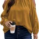 Floerns Women's Plus Size Cold Shoulder Long Sleeve Mock Neck Loose Blouse Top (Yellow, XXXL)