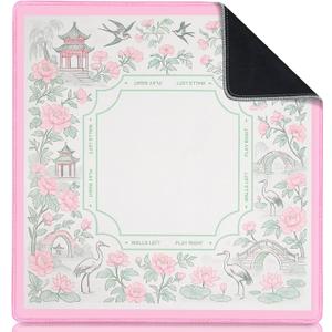 Chinoiserie Mahjong Mat for Table, 31.5" x 31.5" Pink Anti Slip and Noise Reduction Multi Purpose Pretty Gaming Mat for Poker, Card, Dominoes, Board & Tile Games, Mahjong Gift with Carrying Bag, Garden