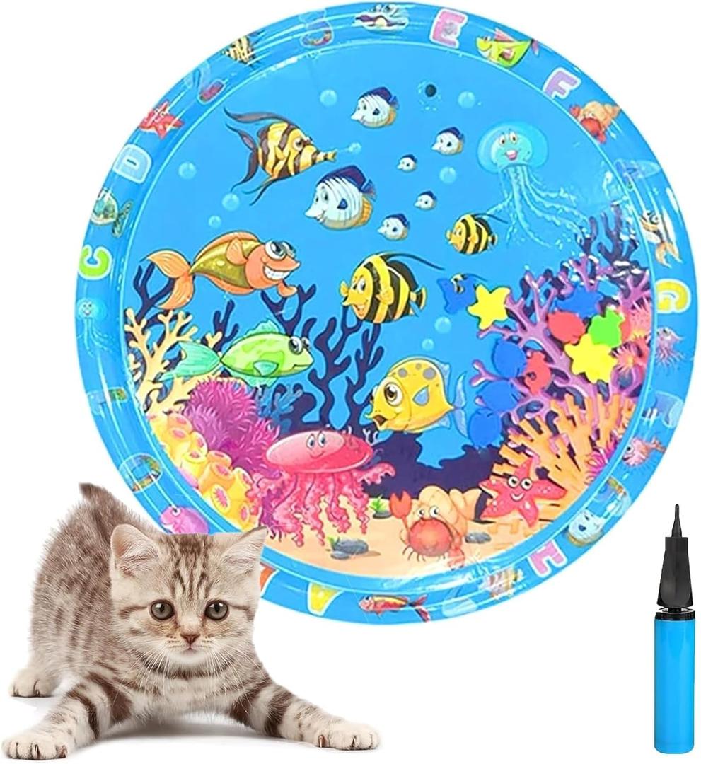 Aqua Cats Water Mat with Fish, Cat Dog Water Mat, Thickened Durable Non-Slip Playmat, Durable Easy Clean, Suitable for All Types of Pets