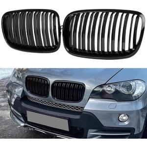 X5 E70 Grill, Front Kidney Grille for 2007-2013 X5 Series E70 2008-2014 X6 Series E71(Double Slats Gloss Black Grills, 2pcs)