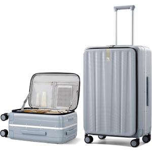 Hanke 26 Inch Large Checked Luggage PC Hard Shell Luggage Top Opening Travel Luggage Suitcases with Wheels for Woman Men.(Grey)