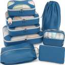 Shacke Premium 8 Packing Cubes Set - Lightweight Mesh Travel Luggage Organizers with Laundry Bag, 8-Piece Suitcase Storage System (Navy)