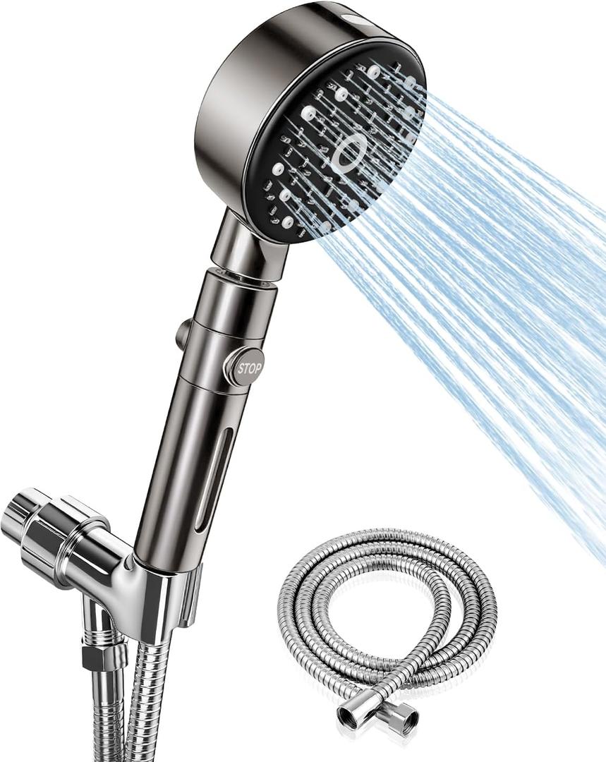 Filtered Shower Head with Handheld, High Pressure 6 Spray Mode Chrome Showerhead with Filterswith 79 Inch Stainless Steel Hose and Adjustable Showerhead Holder