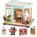 DIY Miniature House Kit,Tailor Shop Dollhouse Miniature Kit with LED & Furniture,Mini Diorama House Building Kit for Adults,3D Wooden Craft Tiny House Mini Model Kit,Home Decor Family Birthday Gifts