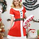 Women's Christmas Printed Tunic Dress Long Sleeve Crewneck Casual Costume Bodycon Dresses S-XXL (Red)