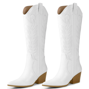 Arromic Cowboy Boots for Women Comfortable Womens Embroidered Western Cowgirl Knee High Boots Pointed Toe Zipper Chunky Heel Country Outfit Retro Tall Boots 9