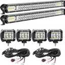 LED Light Bar Kits for Truck, 2 Pcs 20 Inch Spot Flood Beam Slim Light Bars, 4 Pcs 4 Inch LED Pods, 12V 24V Off-Road Driving Work Fog Lights for SUV ATV Tractor Pickup Golf Cart with Wiring Harness