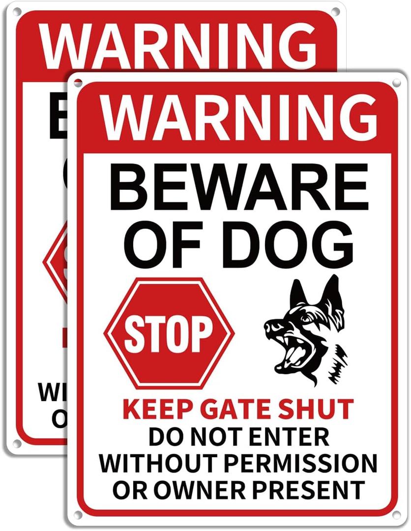 2 Pack Beware of Dog Signs, 13x9.9 inch Reflective Tin Sign Beware of Dog for Fence, Do Not Enter Sign Great for Garden and Yard Wall Decor