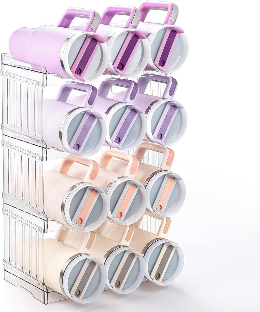 Large Tumbler Organizer for Stanley Cup 40 oz, Patented Kitchen Pantry Organizers and Storage for Stanley Cup Accessories, Stackable Water Bottle Organizer Holder Gifts 4 Pack Large-12-Bottle