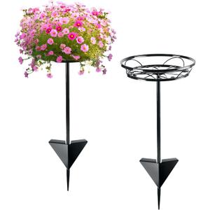 Tellingyou 2 Pack Adjustable Outdoor Flower Pot Stand, Christmas Versatile Plant Stand Garden Stake for Display Plants with Style, Elegant Solution for Landscaping, Garden Decor, and Events (Black)