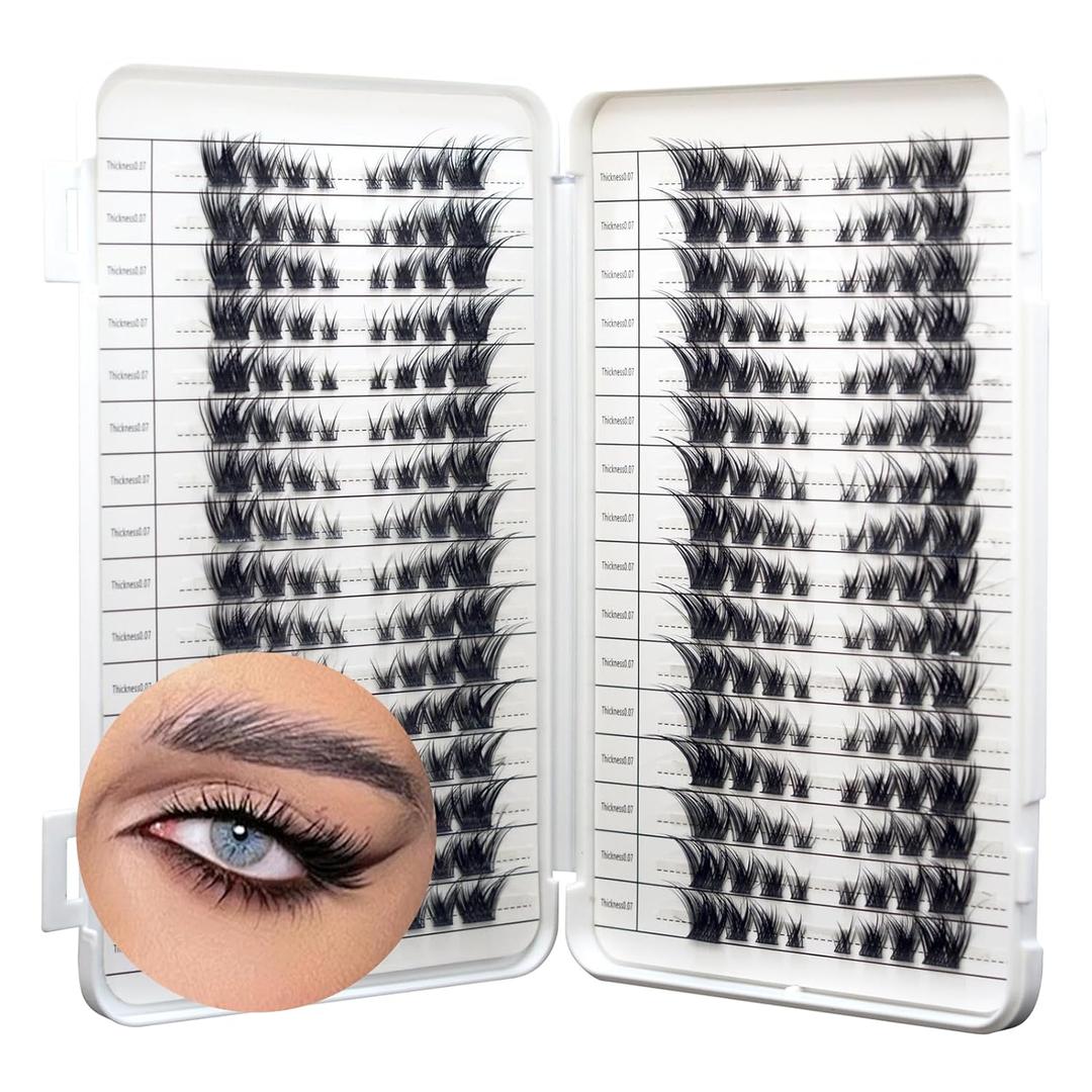 32 Pairs Cat Eye Individual Lashes Wispy Cat Eye Lashes DIY Lash Extensions 256pcs Clusters Lashes 8-16MM Fluffy Volume Eye Eyelashes Clusters