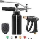 Foam Cannon for Pressure Washers with Dual Connector Accessories, 5 Nozzles, 1/4 Quick Connect, 1L Bottle & Snow Foam Lance, Car Wash Mitt & Lathering Net