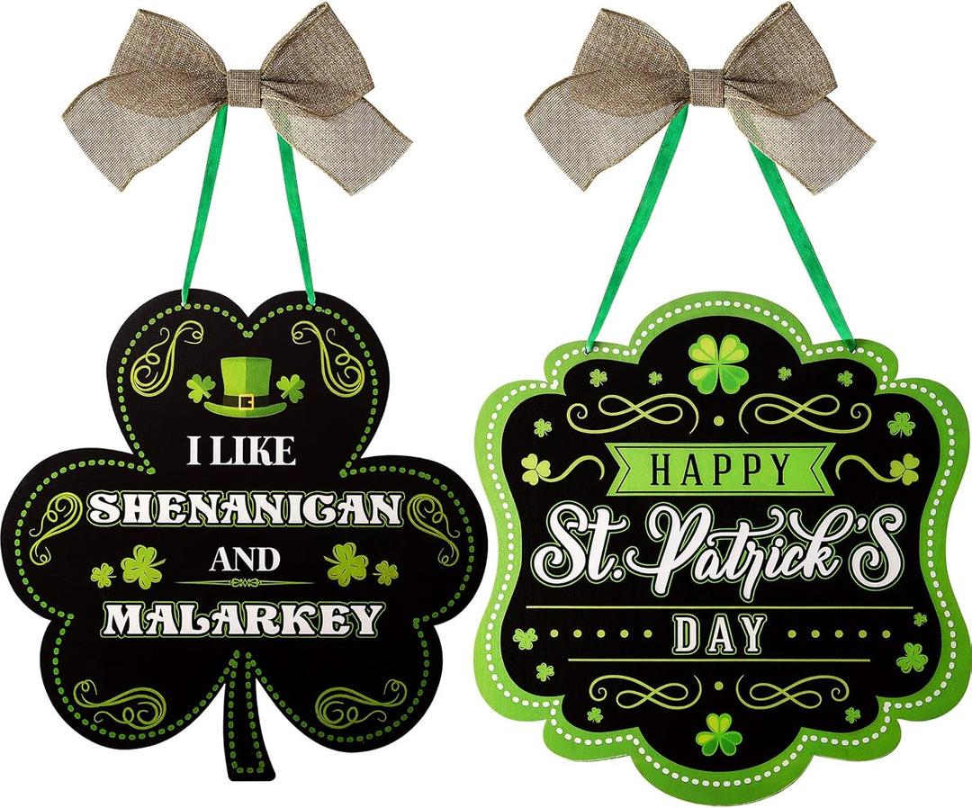 Jetec 2 Pieces St. Patrick's Day Door Sign Shamrock Wooden Sign for Patrick's Day Decor 12 x 12 Inch Farmhouse Shamrock Hanging Decoration for Front Door and Wall