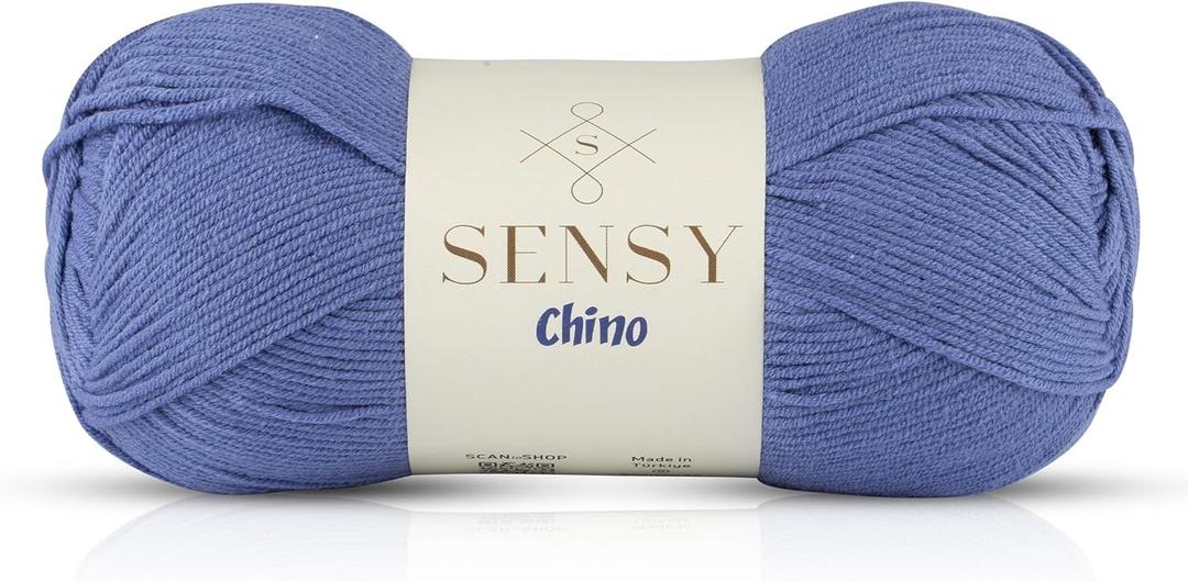 2 x Sensy Chino Soft Cotton Yarn, Soft Baby Cotton Yarn, Amigurumi Yarn, 3.5 oz, 360 Yards, Gauge 2 Fine (Denim) (1 Skein)