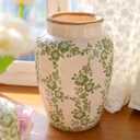 10 Retro Crackle Glaze Ceramic Vase Rustic Green Vases Decorative Vases Farmhouse Home Decor Vase Chinoiserie Vintage Flower Vases (10.6 Inch Green and White)