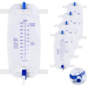 Geiserailie 5 Pack 1000ml Leg Bag Urinary Drainage Bag with Anti Reflux Valve, 33.8oz Large Capacity Urine Leg Catheter with Cloth Straps, Easy Flip Drain, Urinary Catheter for Men, Women