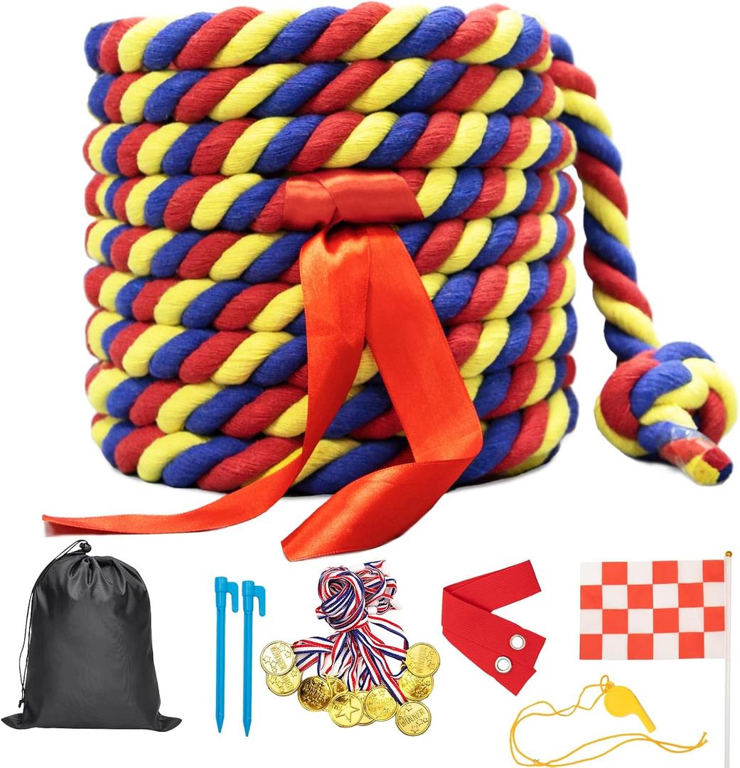 Tug of War Rope for Kids and Adults, 20FT Tug a War Rope for Outdoor Games Field Day Family Reunion Party Games, Summer Outside Yard Backyard Lawn Picnic Games, Team Building Games