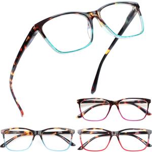 Henotin 4 Pack Ladies Reading Glasses Blue Light Blocking Spring Hinge Readers Anti Eyestrain Computer Eyeglasses (Multicolor, 3.5)
