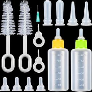 Tondiamo 16 Pieces Pet Feeding Bottle Kit Kitten Bottles Kitten Milk Replacer Puppy Milk Feeder with Replacement Nipples Puppy for Small Animals Newborn Dog and cat Nursing Supplies (Yellow, Green)